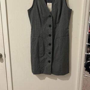 Gray Pinstripe Sleeveless Dress